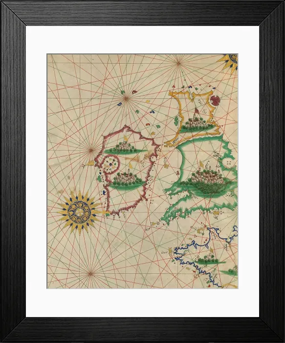Framed Print : Map of Britain and Ireland, 10th century AH / AD 16th century. Creator: Unknown Framed Print : Map of Britain and Ireland, 10th century AH / AD 16th century. Creator: Unknown