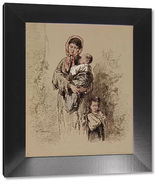 Peasant Woman with Two Young Children, 1852-1866. Creator: Paul Gavarni