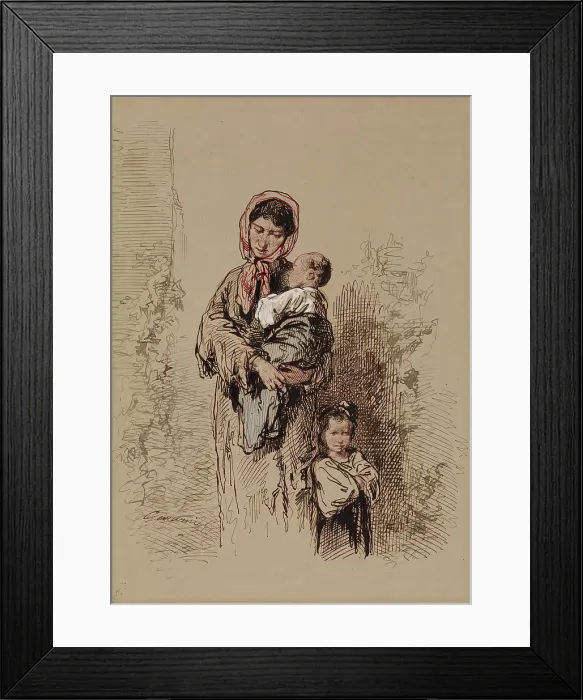 Framed Print : Peasant Woman with Two Young Children, 1852-1866. Creator: Paul Gavarni Framed Print : Peasant Woman with Two Young Children, 1852-1866. Creator: Paul Gavarni