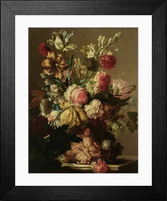 Framed Print : Flowers in a Vase with a Putto, 17th century. Creator: Isabella Peeters Framed Print : Flowers in a Vase with a Putto, 17th century. Creator: Isabella Peeters