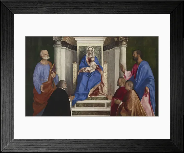 Framed Print : Madonna and Child with Saints Peter and Mark and Three Venetian Procurators, 1510. Creator: Giovanni Bellini Framed Print : Madonna and Child with Saints Peter and Mark and Three Venetian Procurators, 1510. Creator: Giovanni Bellini