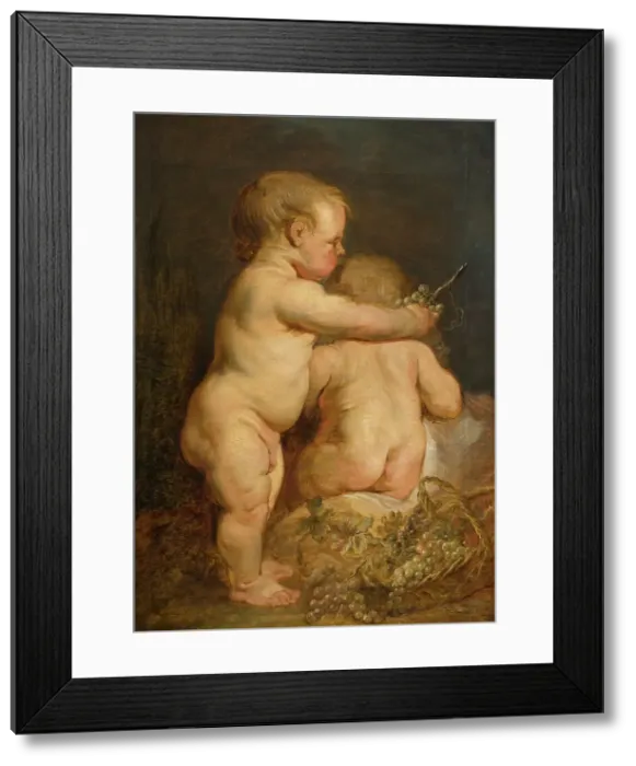 Framed Print : Two Naked Children with Grapes, early-mid 17th century. Creator: Workshop of Anthony van Dyck Framed Print : Two Naked Children with Grapes, early-mid 17th century. Creator: Workshop of Anthony van Dyck