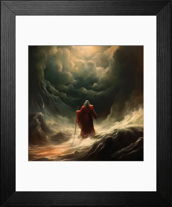 Framed Print : AI IMAGE - Illustration of Moses parting the Red Sea, 2023. Creator: Heritage Images Framed Print : AI IMAGE - Illustration of Moses parting the Red Sea, 2023. Creator: Heritage Images