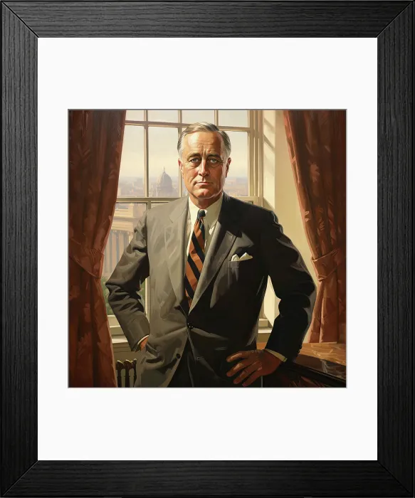 Framed Print : AI IMAGE - Portrait of Franklin D Rosevelt, 1940s, (2023). Creator: Heritage Images Framed Print : AI IMAGE - Portrait of Franklin D Rosevelt, 1940s, (2023). Creator: Heritage Images