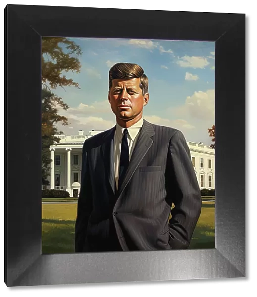 AI IMAGE - Portrait of John F Kennedy standing in front of the White House, 1960s, (2023). Creator: Heritage Images