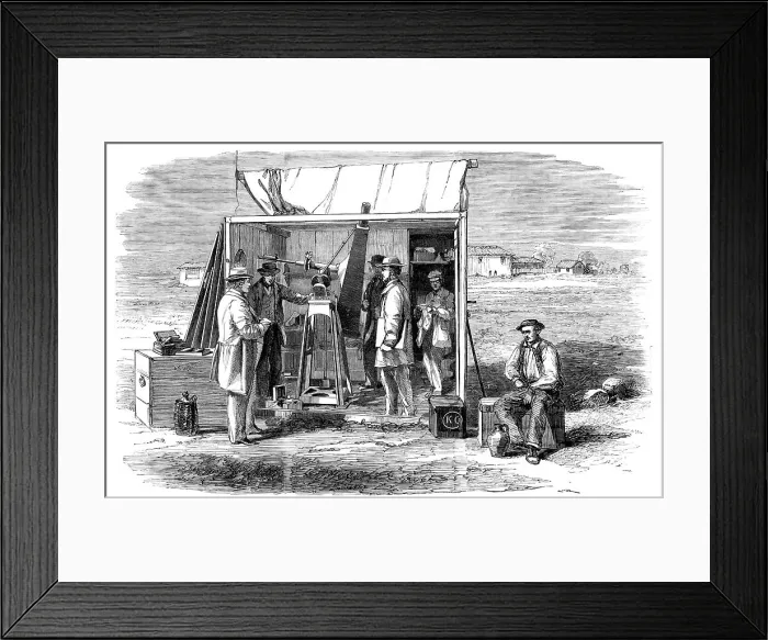 Framed Print : The Kew Photoheliograph and Temporary Observatory at Rivabellosa, near Miranda del Ebro, 1860. Creator: Unknown Framed Print : The Kew Photoheliograph and Temporary Observatory at Rivabellosa, near Miranda del Ebro, 1860. Creator: Unknown