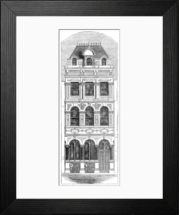 Framed Print : Improved street architecture - the Promoter Life Assurance Office, Fleet-Street, 1860. Creator: Unknown Framed Print : Improved street architecture - the Promoter Life Assurance Office, Fleet-Street, 1860. Creator: Unknown