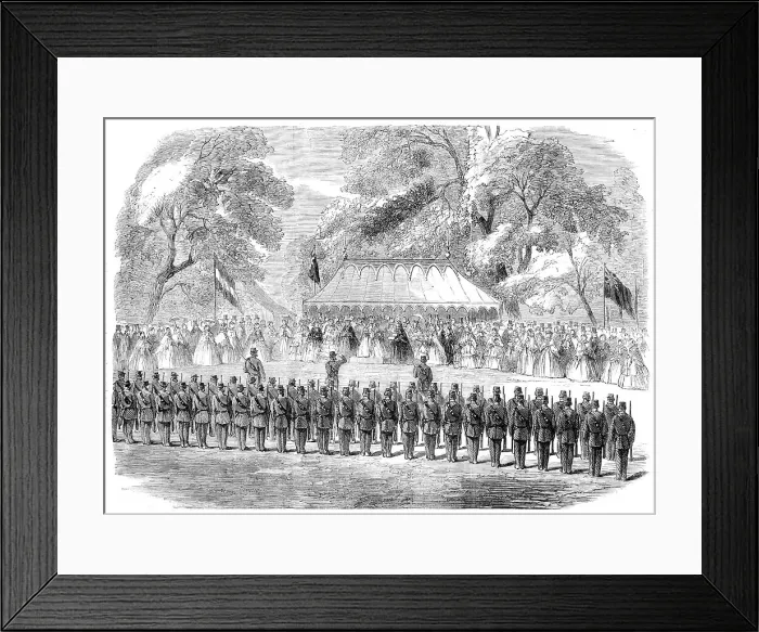 Framed Print : Presentation of a silver bugle by Lady Duff Gordon to the 6th Surrey (Esher) Volunteer... 1860. Creator: Unknown Framed Print : Presentation of a silver bugle by Lady Duff Gordon to the 6th Surrey (Esher) Volunteer... 1860. Creator: Unknown