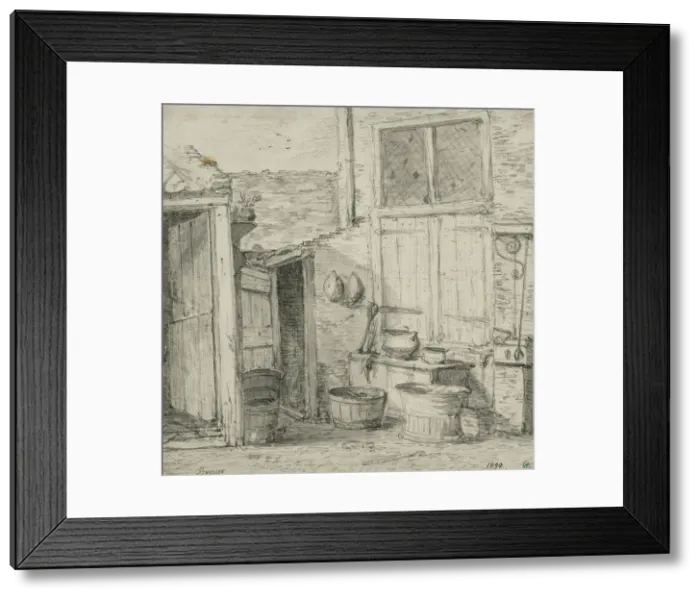 Framed Print : Corner of a backyard. Creator: Unknown Framed Print : Corner of a backyard. Creator: Unknown