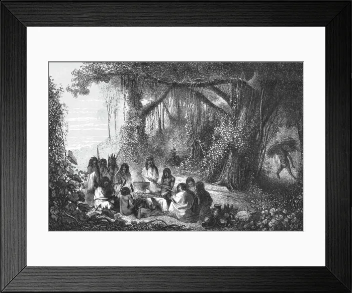 Framed Print : Upper Amazons - Indians Dining; The Fresh-water Turtle of the Amazons, 1875. Creator: Unknown Framed Print : Upper Amazons - Indians Dining; The Fresh-water Turtle of the Amazons, 1875. Creator: Unknown