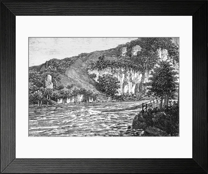 Framed Print : Bridge in Ghurwal; Black Bear Shooting in the Himalayas, 1875. Creator: Unknown Framed Print : Bridge in Ghurwal; Black Bear Shooting in the Himalayas, 1875. Creator: Unknown