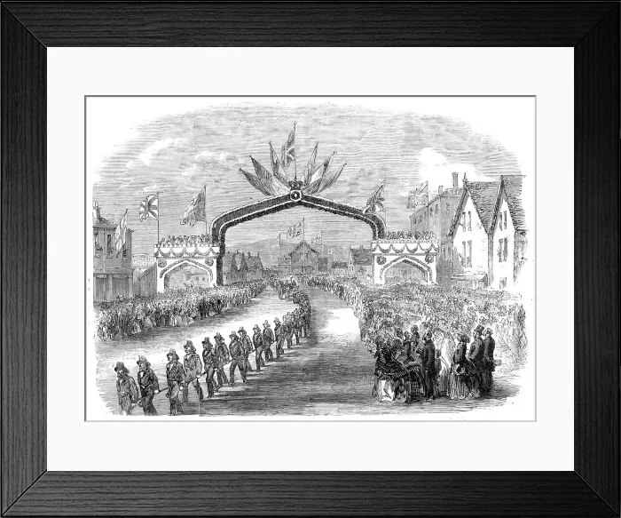 Framed Print : The members of the fire companies drawing the Prince of Wales through Carleton... 1860. Creator: Unknown Framed Print : The members of the fire companies drawing the Prince of Wales through Carleton... 1860. Creator: Unknown