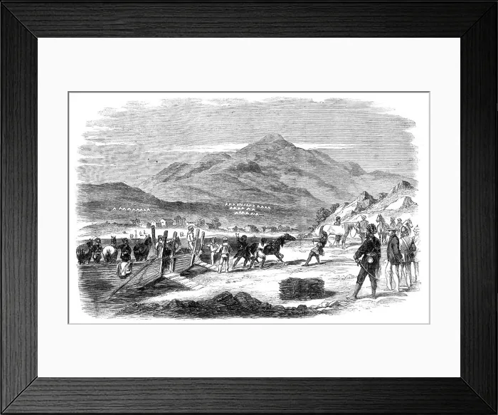 Framed Print : Landing of Sikh horses at Odin Bay, Talien-Wan - from a sketch by our special artist in China, 1860. Creator: Unknown Framed Print : Landing of Sikh horses at Odin Bay, Talien-Wan - from a sketch by our special artist in China, 1860. Creator: Unknown