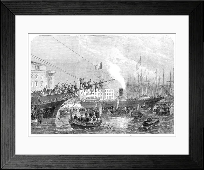 Framed Print : Arrival at the military port, Naples, of the Emperor and the Melazzzo with British volunteers... Creator: Unknown. Arrival at the military port, Naples, of the Emperor and the Melazzzo with British volunteers Framed Print : Arrival at the military port, Naples, of the Emperor and the Melazzzo with British volunteers... Creator: Unknown. Arrival at the military port, Naples, of the Emperor and the Melazzzo with British volunteers