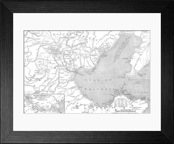 Framed Print : Map of North-east China, showing the Gulf of Pechili, the Tien-Tsin (Peiho) River... 1860. Creator: John Dower Framed Print : Map of North-east China, showing the Gulf of Pechili, the Tien-Tsin (Peiho) River... 1860. Creator: John Dower