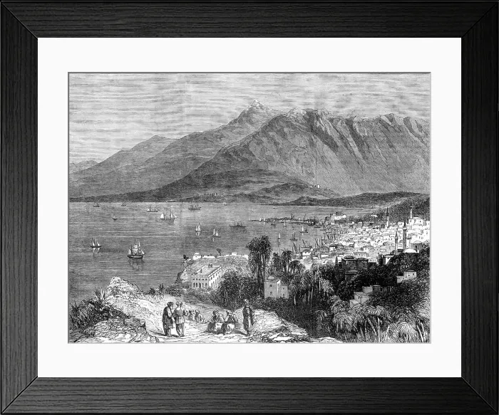 Framed Print : The town of Beyrout and Mount Lebanon - from a drawing by J. Lewis Farley, 1860. Creator: Unknown Framed Print : The town of Beyrout and Mount Lebanon - from a drawing by J. Lewis Farley, 1860. Creator: Unknown