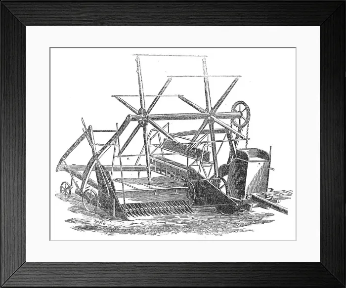 Framed Print : Hellard's Patent Victoria Side-Delivery Reaping and Mowing Machine, 1860. Creator: Unknown Framed Print : Hellard's Patent Victoria Side-Delivery Reaping and Mowing Machine, 1860. Creator: Unknown