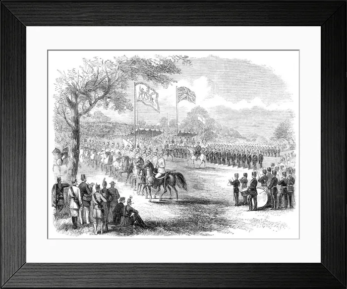 Framed Print : The 1st Lancashire Mounted Rifles and the Artillery Brigade marching past, 1860. Creator: Unknown Framed Print : The 1st Lancashire Mounted Rifles and the Artillery Brigade marching past, 1860. Creator: Unknown