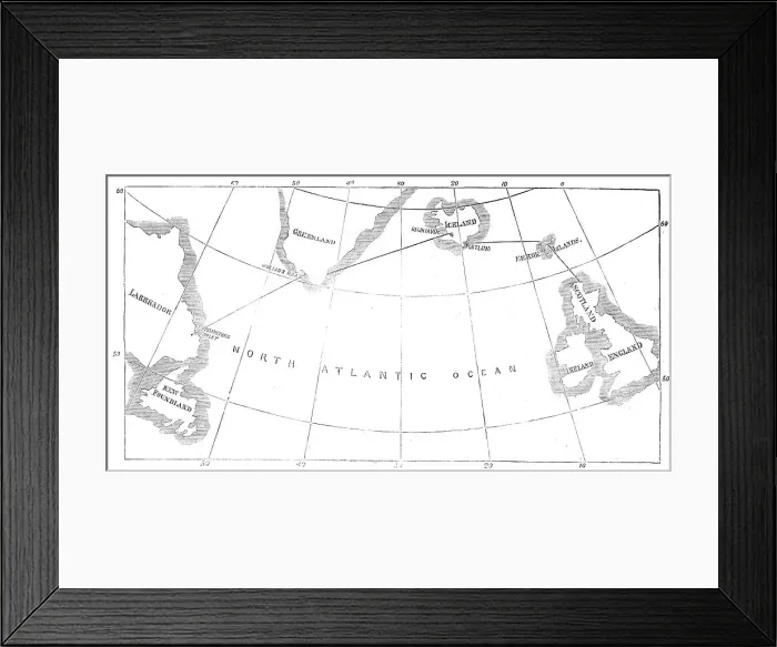 Framed Print : Proposed route of the North Atlantic Telegraph, 1860. Creator: Unknown Framed Print : Proposed route of the North Atlantic Telegraph, 1860. Creator: Unknown