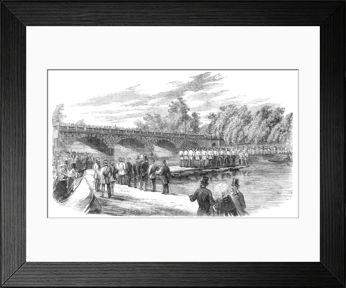 Framed Print : Experiments with Captain Fowke's pontoon bridge on the Serpentine, 1860. Creator: Unknown