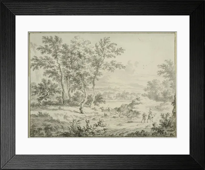 Framed Print : Italian landscape with two travelers. Creator: Dirck Dalens II Framed Print : Italian landscape with two travelers. Creator: Dirck Dalens II