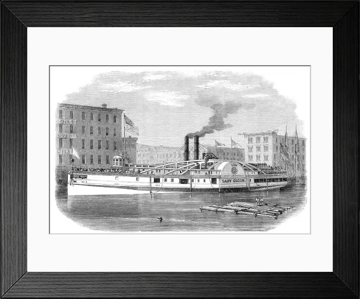 Framed Print : The lake steamer Lady Elgin, as she lay at her wharf at Chicago on the day before she... 1860. Creator: Unknown. The lake steamer Lady Elgin, as she lay at her wharf at Chicago on the day before she... 1860. Creator: Unknown Framed Print : The lake steamer Lady Elgin, as she lay at her wharf at Chicago on the day before she... 1860. Creator: Unknown. The lake steamer Lady Elgin, as she lay at her wharf at Chicago on the day before she... 1860. Creator: Unknown