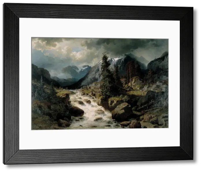 Framed Print : Landscape with Waterfall from the Canton of Uri, Switzerland, 1858. Creator: Johan Edvard Bergh Framed Print : Landscape with Waterfall from the Canton of Uri, Switzerland, 1858. Creator: Johan Edvard Bergh