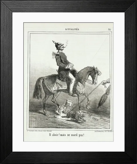 Framed Print : Il Aboie! Mais il ne mord pas!, 1864. Creator: Cham Framed Print : Il Aboie! Mais il ne mord pas!, 1864. Creator: Cham