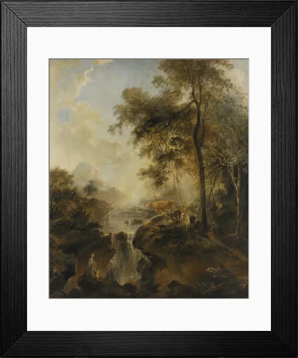 Framed Print : Landscape with a Waterfall and Cattle, 1768. Creator: Elias Martin Framed Print : Landscape with a Waterfall and Cattle, 1768. Creator: Elias Martin