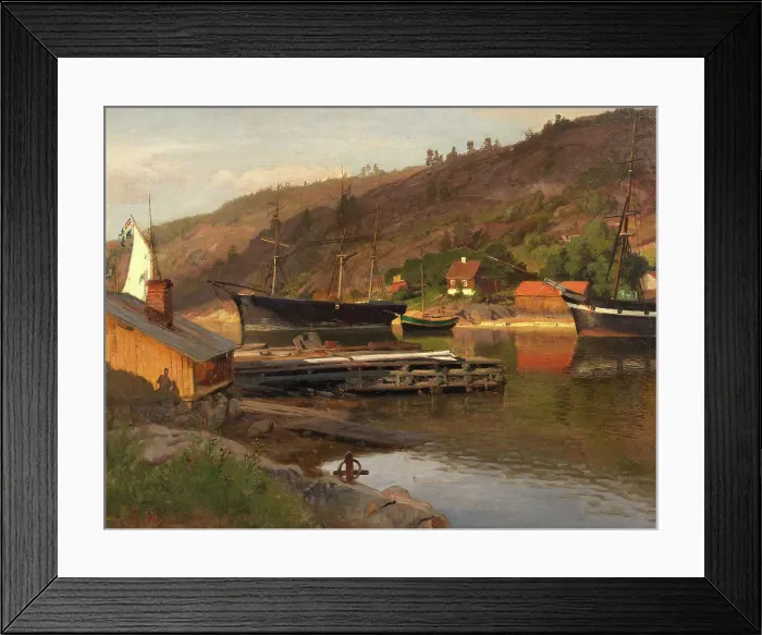 Framed Print : Landingsbrygge Husvik, Drøbak, 1875. Creator: Hans Gude Framed Print : Landingsbrygge Husvik, Drøbak, 1875. Creator: Hans Gude