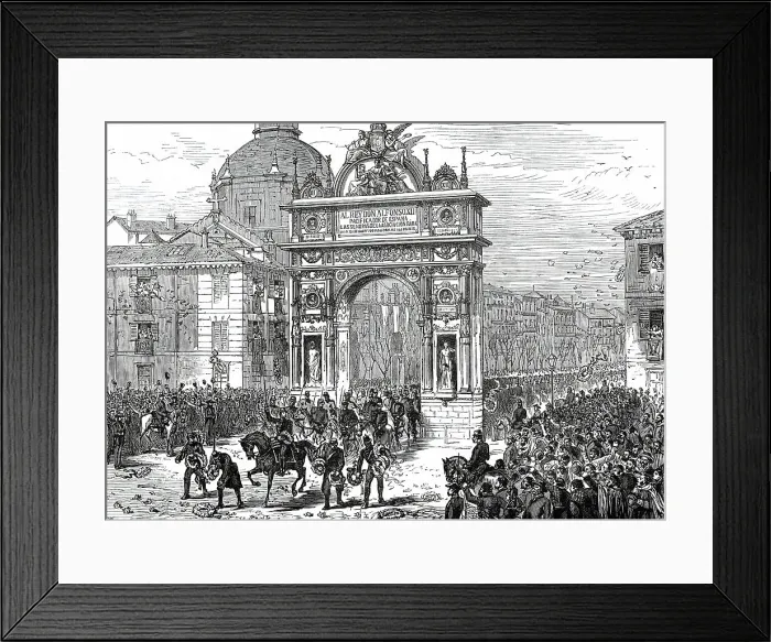 Framed Print : Entry of Alfonso XII. Into Madrid: Triumphal Arch in the Calle de Alcala, 1876. Creator: Unknown Framed Print : Entry of Alfonso XII. Into Madrid: Triumphal Arch in the Calle de Alcala, 1876. Creator: Unknown