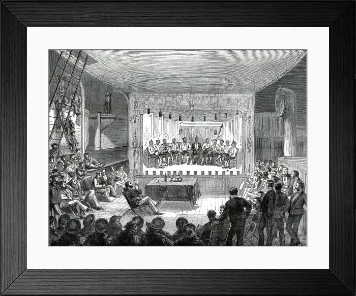 Framed Print : The Prince's Voyage Home from India: life on board the Serapis: an Evening Entertainment...1876. Creator: Unknown Framed Print : The Prince's Voyage Home from India: life on board the Serapis: an Evening Entertainment...1876. Creator: Unknown