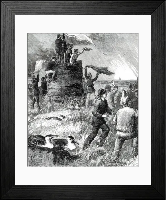 Framed Print : Wreck of the Strathmore on the Crozet Islands: Turf Tower erected by the Survivors...1876. Creator: W. H. O Framed Print : Wreck of the Strathmore on the Crozet Islands: Turf Tower erected by the Survivors...1876. Creator: W. H. O