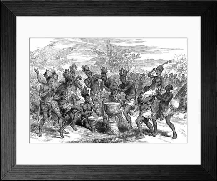Framed Print : Lieutenant Cameron's Sketches in Central Africa: Wedding Dance at Kibaiyeli, 1876. Creator: Unknown Framed Print : Lieutenant Cameron's Sketches in Central Africa: Wedding Dance at Kibaiyeli, 1876. Creator: Unknown