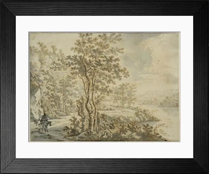 Framed Print : Italian landscape with a road along the river bank. Creator: Jan Dirksz Both Framed Print : Italian landscape with a road along the river bank. Creator: Jan Dirksz Both