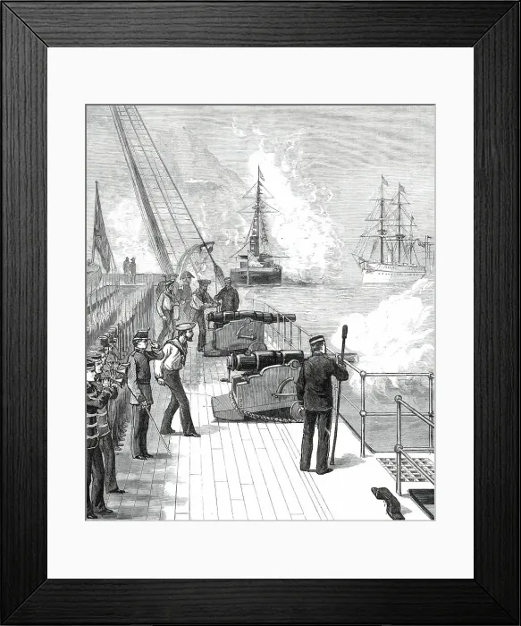 Framed Print : Arrival of H.M.S. Serapis with the Prince of Wales at Gibraltar: H.M.S. Swiftsure...1876. Creator: Unknown Framed Print : Arrival of H.M.S. Serapis with the Prince of Wales at Gibraltar: H.M.S. Swiftsure...1876. Creator: Unknown