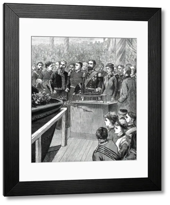 Framed Print : Launch of the Inflexible at Portsmouth...Princess Louise Starting the Ship by Electricity...1876. Creator: W. H. O Framed Print : Launch of the Inflexible at Portsmouth...Princess Louise Starting the Ship by Electricity...1876. Creator: W. H. O