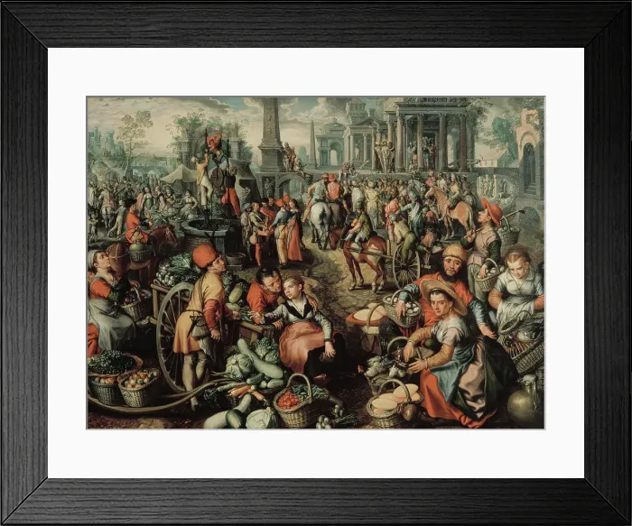 Framed Print : Market Scene: Ecce Homo, the Flagellation and the Carrying of the Cross, 1561. Creator: Joachim Beuckelaer Framed Print : Market Scene: Ecce Homo, the Flagellation and the Carrying of the Cross, 1561. Creator: Joachim Beuckelaer
