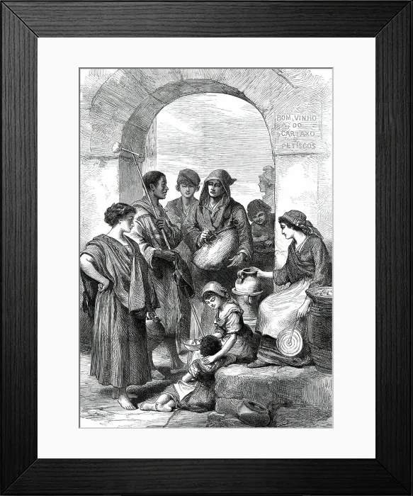 Framed Print : Street Scene in Lisbon: from a picture by the Viscount de Menezes...1876. Creator: Unknown Framed Print : Street Scene in Lisbon: from a picture by the Viscount de Menezes...1876. Creator: Unknown