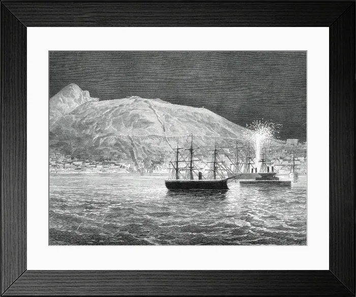 Framed Print : Illumination of Gibraltar in honour of the Prince of Wales...1876. Creator: Unknown Framed Print : Illumination of Gibraltar in honour of the Prince of Wales...1876. Creator: Unknown