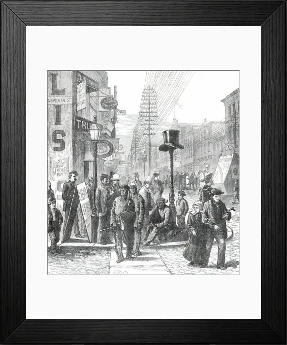 Framed Print : Opening of the American Centennial Festival Exhibition: a Street in Philadelphia, 1876. Creator: W. J. P Framed Print : Opening of the American Centennial Festival Exhibition: a Street in Philadelphia, 1876. Creator: W. J. P