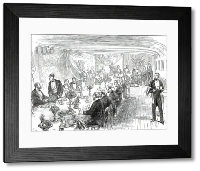 Framed Print : Farewell Dinner given to the Prince of Wales by the officers of the Serapis...1876. Creator: L.B Framed Print : Farewell Dinner given to the Prince of Wales by the officers of the Serapis...1876. Creator: L.B