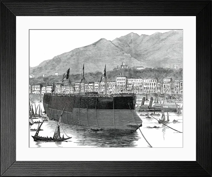 Framed Print : The Duilio, Italian Ironclad, recently launched at Castellamare, Bay of Naples, 1876. Creator: Unknown Framed Print : The Duilio, Italian Ironclad, recently launched at Castellamare, Bay of Naples, 1876. Creator: Unknown