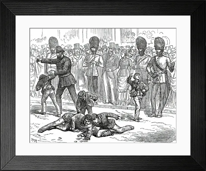 Framed Print : The Royal Visit to the City: Amusements of the Crowd - Scrambling for Pence, 1876. Creator: Unknown Framed Print : The Royal Visit to the City: Amusements of the Crowd - Scrambling for Pence, 1876. Creator: Unknown