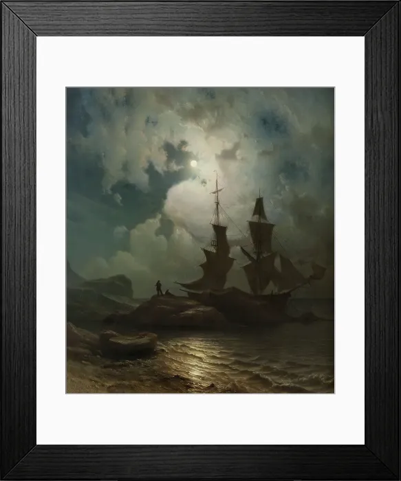 Framed Print : Moonlight on the Coast of Norway, 1857. Creator: Knud Baade Framed Print : Moonlight on the Coast of Norway, 1857. Creator: Knud Baade