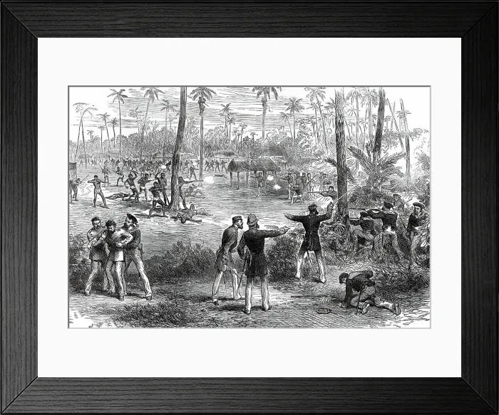 Framed Print : Conflict between the Natives of Samoa and the Crew of H.M.S. Barracouta, 1876. Creator: Unknown Framed Print : Conflict between the Natives of Samoa and the Crew of H.M.S. Barracouta, 1876. Creator: Unknown