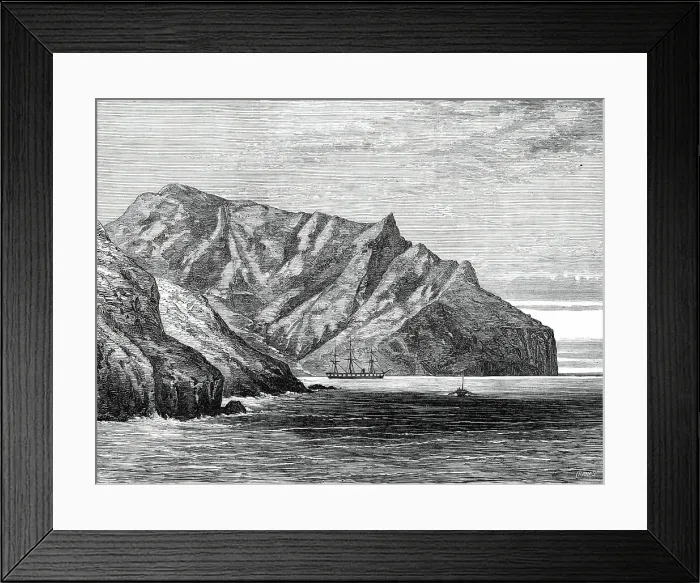 Framed Print : Sketches from H.M.S. Challenger, by Mr. J. J. Wild: the Challenger in Cumberland Bay...1876. Creator: John Greenaway Framed Print : Sketches from H.M.S. Challenger, by Mr. J. J. Wild: the Challenger in Cumberland Bay...1876. Creator: John Greenaway