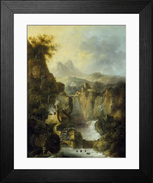 Framed Print : Mountainous Landscape with a Waterfall, 1803. Creator: Louis Belanger Framed Print : Mountainous Landscape with a Waterfall, 1803. Creator: Louis Belanger