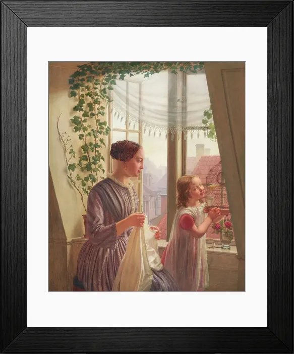Framed Print : Interior with mother and daughter by window, 1853. Creator: Ludvig August Smith Framed Print : Interior with mother and daughter by window, 1853. Creator: Ludvig August Smith