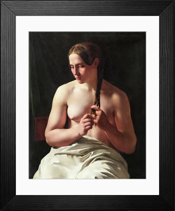 Framed Print : Woman braiding her hair, 1839. Creator: Ludvig August Smith Framed Print : Woman braiding her hair, 1839. Creator: Ludvig August Smith